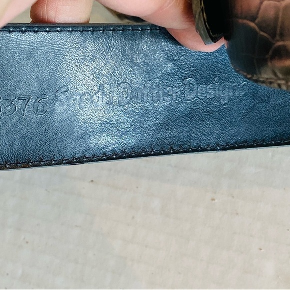 Vintage Sandy Duftler Genuine Leather Silver Gunmetal Metallic Belt L - Picture 12 of 16